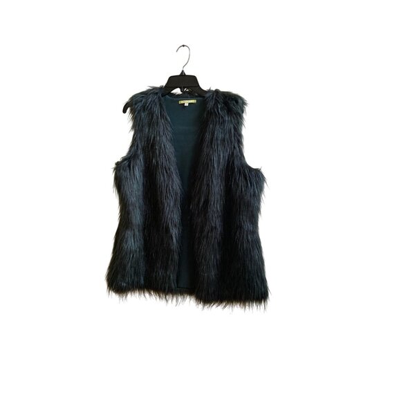 Gianni Bini Womens Faux Fur Open Front Vest Deep Forest Green Size L - Picture 1 of 5